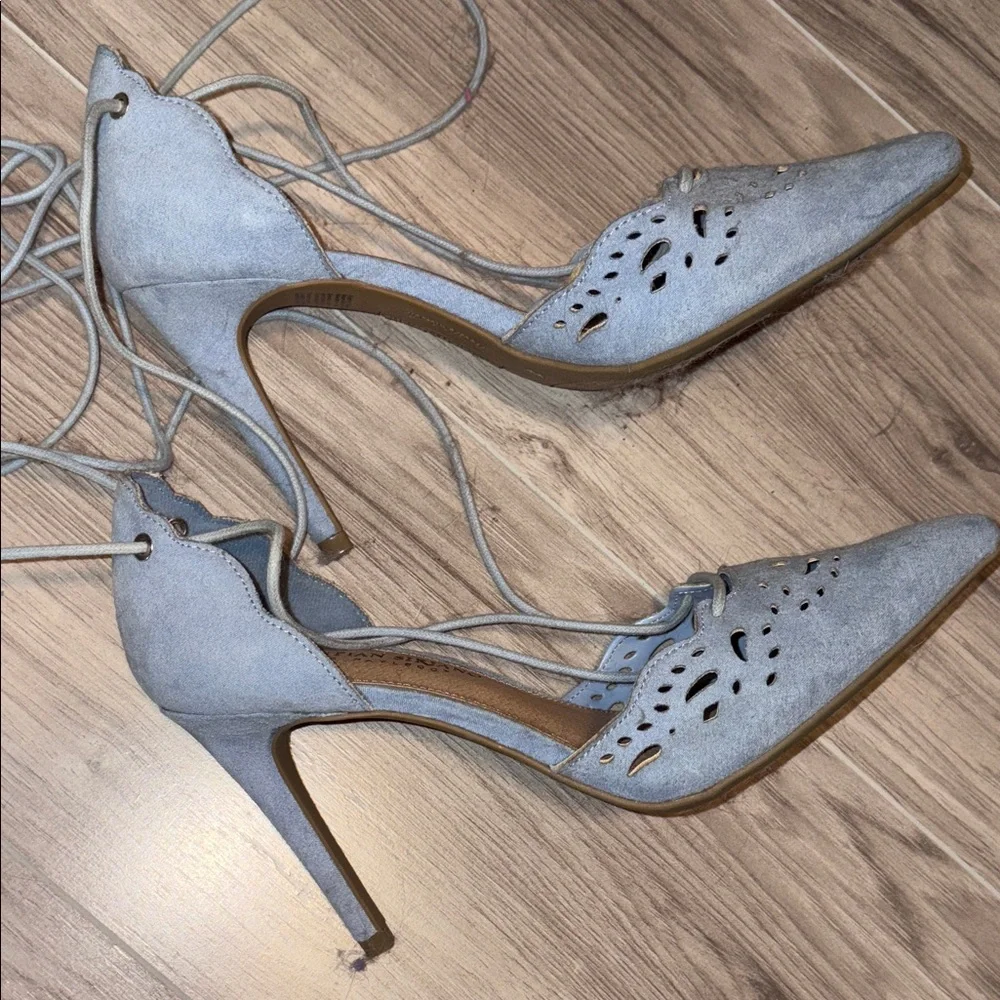 Christian Siriano Light Blue Lace-Up Heels - Picture 5 of 8